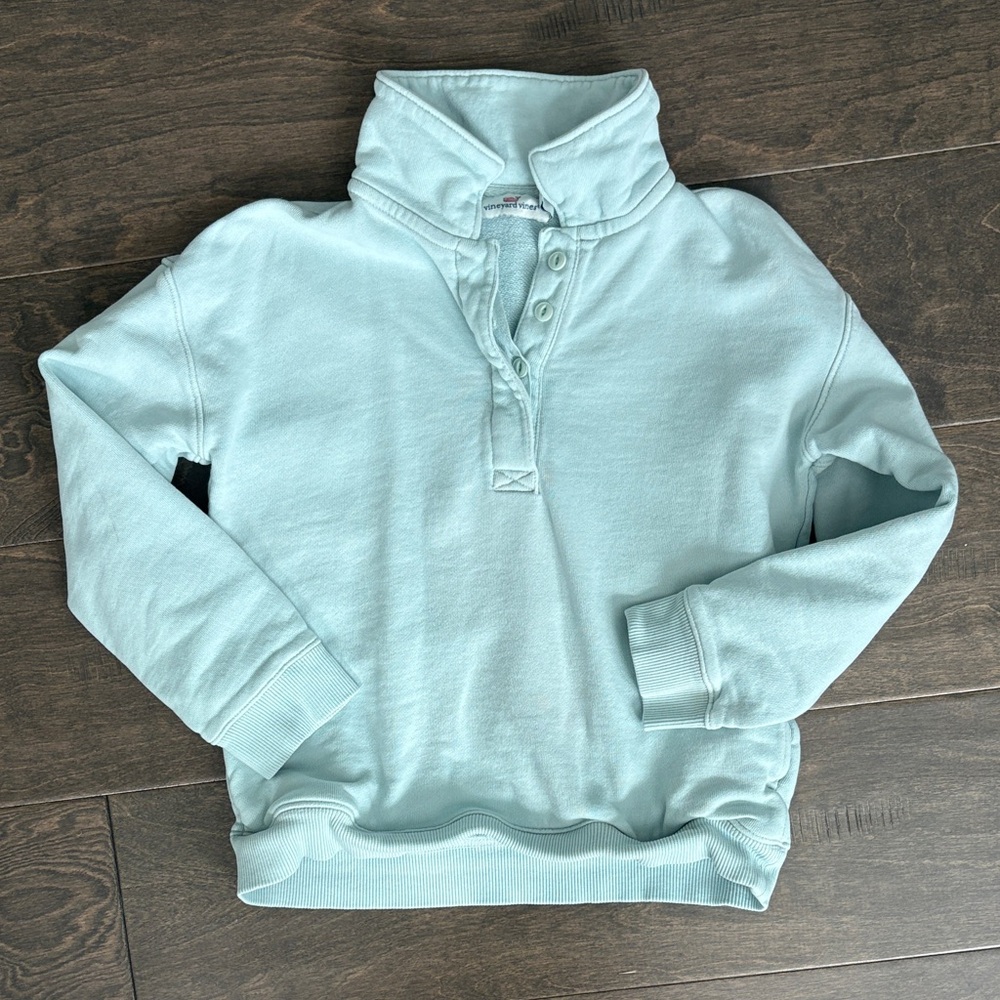 Vineyard Vines Soft Blue Quarter Button Sweatshirt
